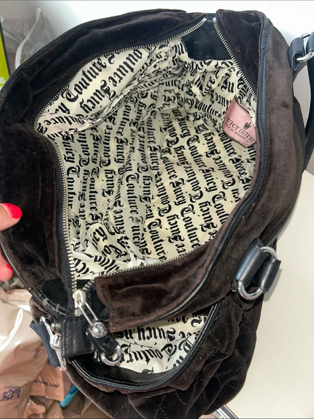 Juicy Couture Baby Y2k Luxury Vintage Brown Velour Velvet Duffel Diaper Bag